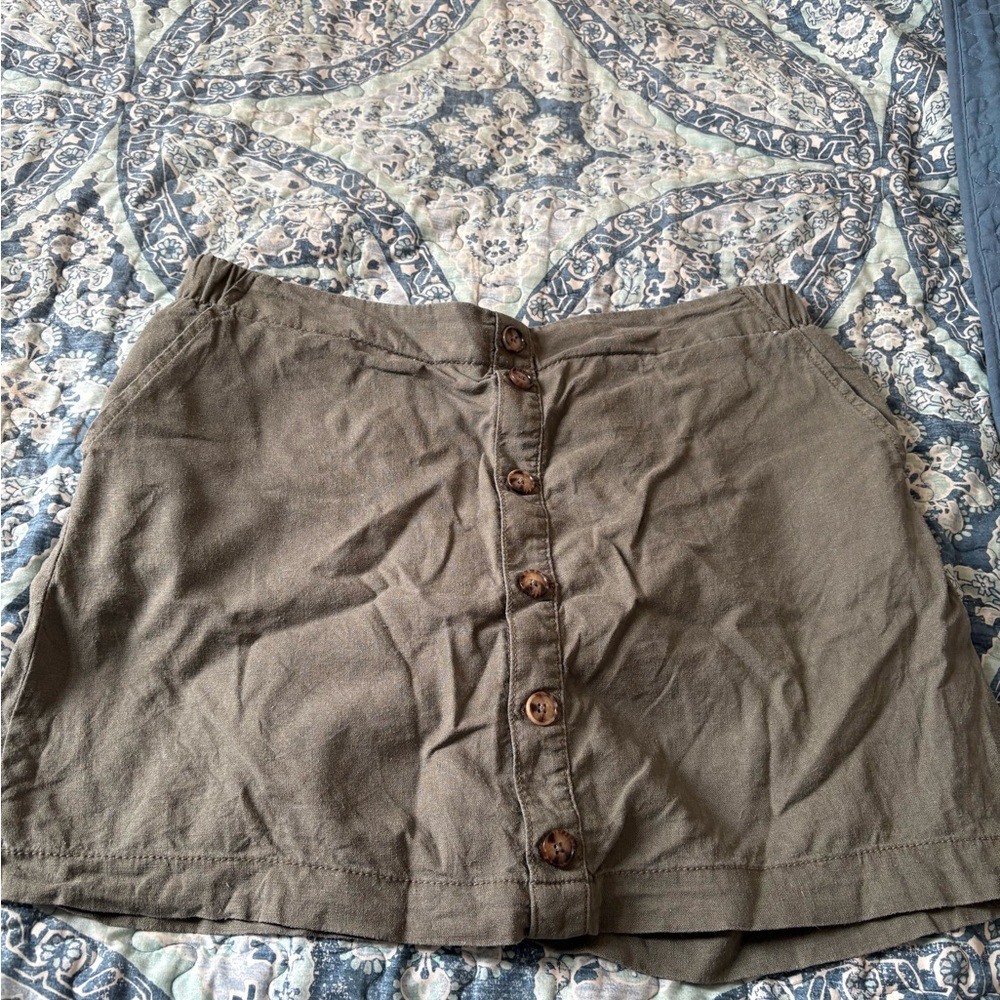 Olive Button-Front Skort